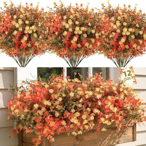 Autumn Flowers Artificial, 12 Bundles Fake Fall Flower for Autumn Decor