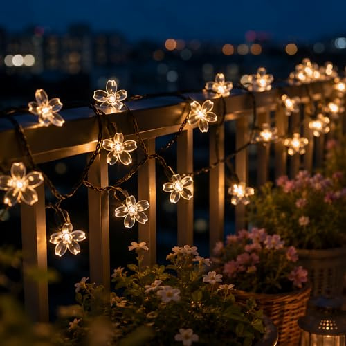TaimeiMao Solar Lichterkette Aussen 7M 50 LED, Lichterkette Solar Außen Wetterfest, Wasserdicht 8 Modes mit Speicherfunktion LED Blühen Blumefür Garten Terrasse Balkon Party Hochzeit Patio Dekoration