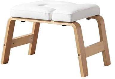 Yoga Huvudstående Bänk, Trä Yoga Inversion Stol, Fötter Upp Tränare Huvudstående Pall, Hem U-formad Pall, 330 Lbs Lastkapacitet(White)