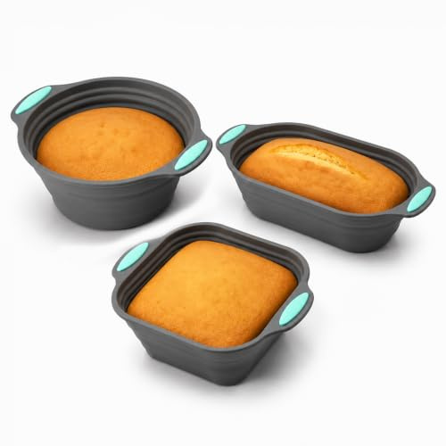 Cuxawamiyo Set de moldes de Silicona para Hornear 3 Piezas Plegables, Redondo Ovalado y Cuadrado, Set de cestas de fermentación de Silicona para Pan de Masa Madre, Pasteles y postres