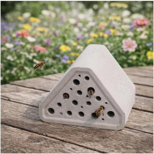 Bienenhotel Wetterfest aus Beton für Wildbienen in dem Garten | Nisthilfe für Bienen (Grau #04)