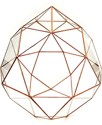Lekoky Terrarium Icosidodécaèdre avec toit en verre géométrique - Pot de fleurs moderne - Fait à la main en Angleterre - Taille moyenne - Cuivre brillant