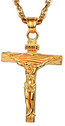 PROSTEEL Herren personalisiert Halskette Kruzifix Kreuz Anhänger mit Singapurkette Benediktuskreuz Religiöser Modeschmuck für Männer Jungen Edelstahl/18k vergoldet/schwarz Metall/Ionenplattieren blau