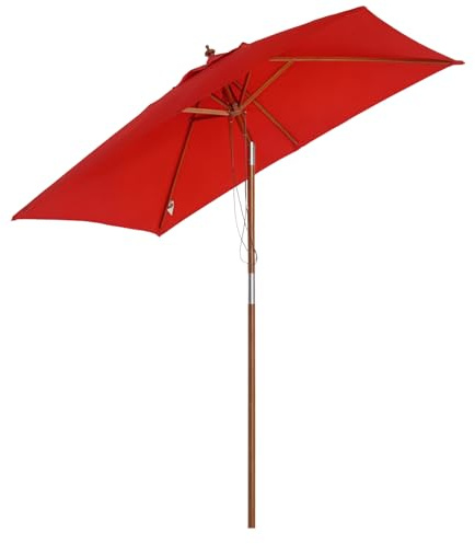 Outsunny Sonnenschirm rechteckig neigbar Holz Polyester hohe Dichte 2L x 1,5l x 2,3H m rot