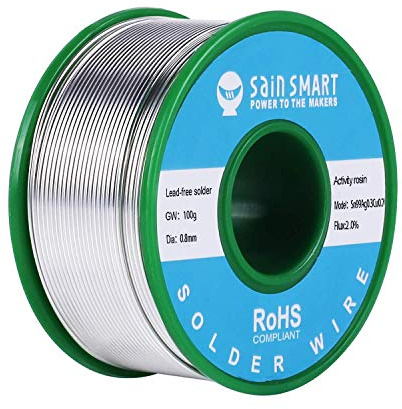 SainSmart 100g 0.8mm Lead Free Solder Wire with Rosin2 Sn97 Cu0.7 Ag0.3, Tin Wire Solder for Electrical Soldering (0.8mm, 100g/ 0.22lbs)
