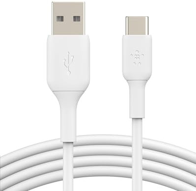 Belkin BoostCharge USB C charger cable, USB-C to USB-A cable, USB type C charging cable for iPhone 16, 15, Samsung Galaxy S24, S23, Google Pixel, iPad Pro, Nintendo Switch and more - 1m, White