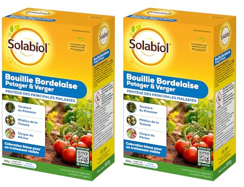 SOLABIOL 2 Bouillies Bordelaise - 2x800g - 256L De Solution - Fongicide Polyvalent - Traitement Préventif & Traditionnel - Mildiou Tavelure Cloque Du Pêcher - Coloration Bleue SOBB20800X2