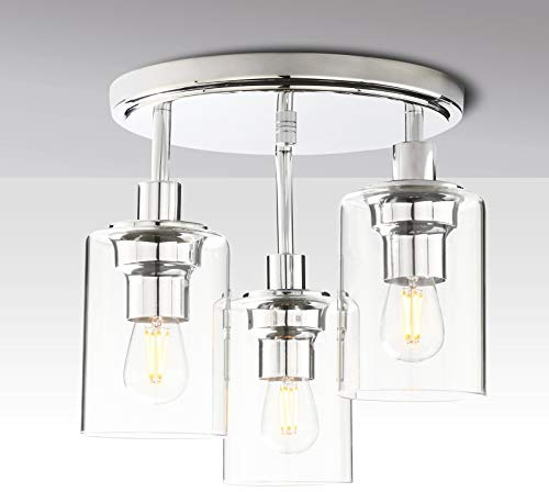 Yosoan Vintage 3 Way Ceiling Lights, Industrial Glass Pendant Light Fitting | Semi-Flush Ceiling Lights for Living Room, Bedroom, Kitchen, Dining Room (Chrome)