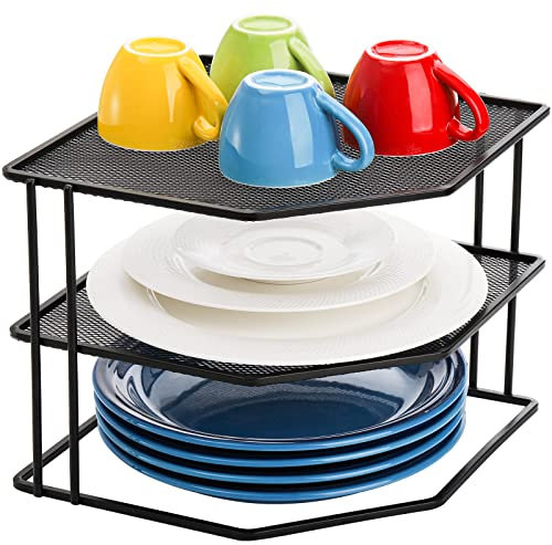 yarlung Eckregal mit 3 Ebenen, 19,1 cm, Eisenmetallrahmen, elegantes Finish, für Tassen, Geschirr, Schrank, Speisekammer, Schwarz