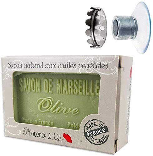SudoreWell® Schwebender Seifenhalter mit Magnet plus Savon de Marseille - Naturseife Olive 100g