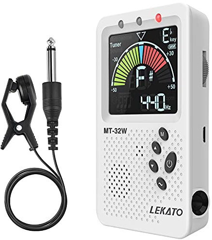 Metronom-Stimmgerät, LEKATO Digitales Metronom Stimmgerät Wiederaufladbar, Metronome-Tuner für Gitarre, Bass, Violine, Ukulele und Blasinstrumente, Präzisionstuner mit LCD-Display, Weiß