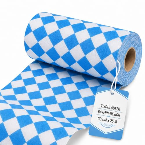 Sensalux Tischläufer Oktoberfest, Bayerische Raute, 30 cm x 25 m | bayrische Raute, Tischdeckenrolle, Tischläufer, Stehtischhusse und Tischdecke für Wiesn Party Festzelt