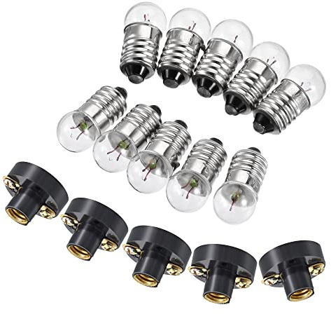 sourcing map 30 Pack E10 Lampenfassung Set 3,8V Kunststoff Kupfer Schwarz | Lampenhalter Schraubsockel, Mit E10 Glühbirne