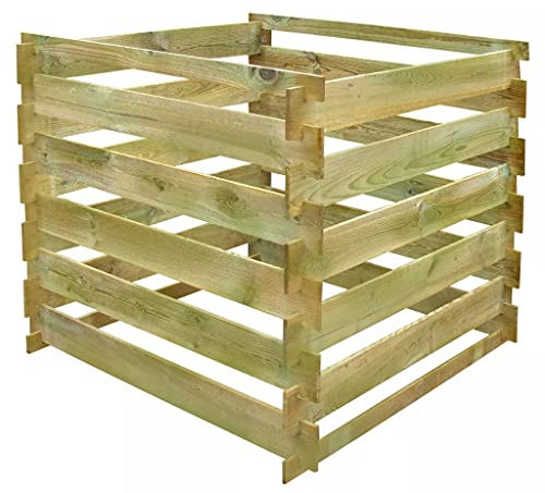 Holz Kompostsilo, Komposter mit Deckel Lattenrost Kompostbehälter Holzkomposter Steckkomposter Gartenkomposter 90 x 90 x 85 cm
