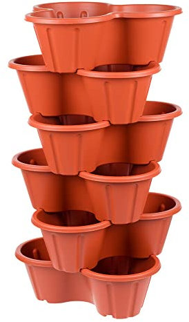 Invero Set of 6 Trio Strawberry Planter Stacking Section Stackable Outdoor Garden Plastic Plant Pot for Planting Bedding Strawberries, Herbs, Flowers and more