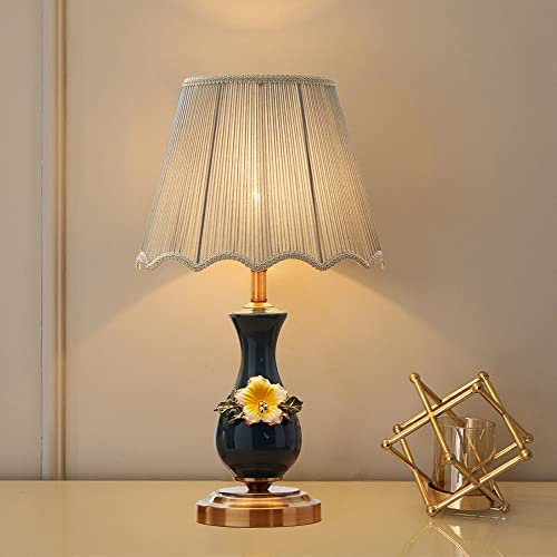 Mengjay Chinesische Keramik Tischlampe Schlafzimmer Lichtdekoration Schreibtischleuchten, Luxus Nachttischlampe E27 Lampenschirm Tischleuchte für Wohnzimmer Schlafzimmer Studie Grün Blau Rot (C)
