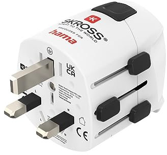 Hama Reiseadapter weltweit (Reiseadapter universal für rund 100 Länder, Typ G/Typ B/Typ I, für Geräte mit Steckertyp C, E und F, Schutzkontakt, austauschbare Sicherung, ideales Reisezubehör) weiß