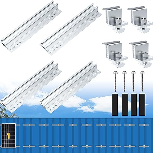Warmfay Photovoltaik Halterung Befestigungssystem, Dachhalterungen Solarmodule Aluprofil 300MM Montageset für 1X Modul 30-35MM Dicke, Solarpanel Halterung für Flachdach Blechdach Trapezblech