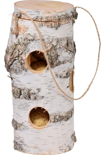 dobar® Green Label 11521FSCe - Großer Meisenknödelhalter aus naturbelassener Birke - Futterstation für Wildvögel - 11 x 11 x 26 cm