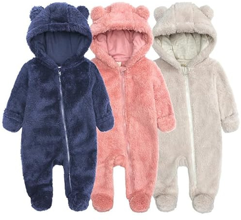 Hilmocho Baby Strampler mit Kapuze Winter Warm Kleinkind Fleece Overall Schneeanzug Onesies Outwear Outfits für 0-12 Monate