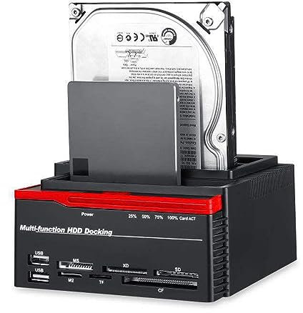 RIDAEX Estación de Acoplamiento USB 3,0 HDD para Adaptador SATA IDE de 2,5 y 3,5 Pulgadas, Disco Duro SSD, Unidades de Estado sólido con Lector de Tarjetas, concentrador USB