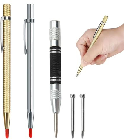 Zasjon Punzone Centrale Automatico Caricato Punzone per Metallo con 2 Pezzi Penna per Incisione e 2 Punzoni di Ricambio, Punzone Centro Punzoni per Metallo Bulino Automatico per Legno, Metallo, Vetro