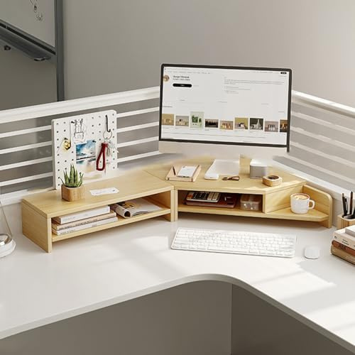YANBI Eck MonitorstäNder 2 Bildschirm-Monitorerhöhung für Eckschreibtisch, Dual-Monitor-Ständer, Büro-Tisch-Organizer, Lagerregal, Ergonomischer Monitorständer Aus Holz mit 2 Ablagen (Color : Brown)