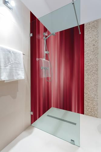 Wallario Selbstklebende Duschrückwand 160 x 200 cm, 2-teilig mit Motiv Rot und schwarz gestreift - Abstraktes Streifenmuster - Wandverkleidung Fließenersatz mit Hochglanzlaminat in Glasoptik