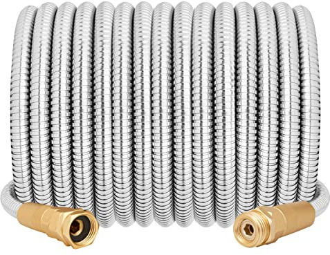 360 GADGET Garden Hose - Short Water Leader Metal Hose 50 FT with Female to Male Fitting, Flexible, Heavy Duty Hose Extension for Outdoor Hose Reel、Dehumidifier、RV、304 Stainless Steel