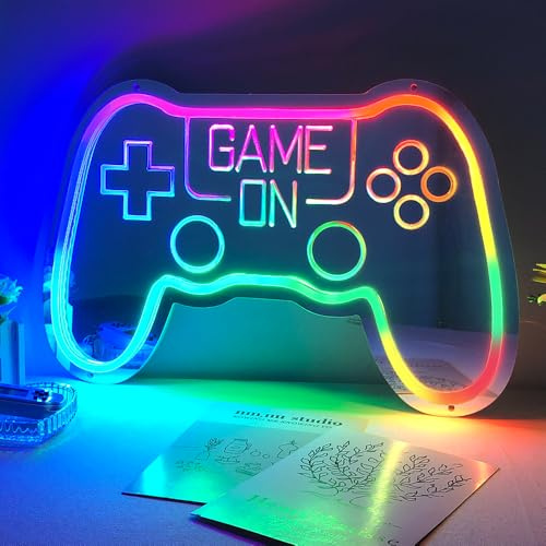 BDUN Dimmable Game Neon Sign, Gaming Zone Sign LED Lights Mirror Powered by USB with Switch for Bedroom Wall Decor Game Room Party Decoration Kids Boys Girls Gifts