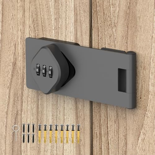 Cabinet Password Hasp Lock, Keyless Gate Lock, 3-Digit Combination Lock, Sliding Barn Door Latch for, Cabinets, Small Barn Door, Bathroom, Refrigerator, Garden (1, Gray)