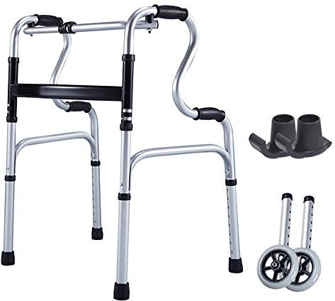 Andador con Andador Andador Compacto para Personas Mayores Andador Plegable de Aluminio con Ruedas Andadores estándar livianos Altura Ajustable para rehabilitación de Ancianos (Color: con Accesorios