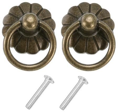QUARKZMAN 2 Set Manopole Vintage con Ring a Goccia Bronzo 33mm/1,3 Lungo | per Cassetti Mobili Armadio, Maniglie Comò Retrò, Lega Zinco, con Viti