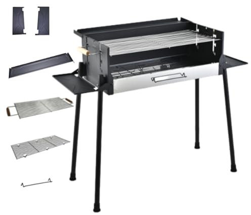 tinysiry Gril de barbecue de grande taille, barbecue réglable avec 3 températures de vitesse, barbecue extérieur avec maille de cuisson et crochet à outils pour le camping, noir