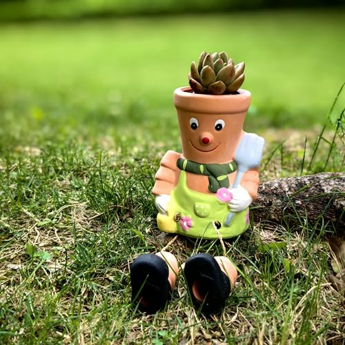 Flower Pot Man Planter,Cute Terracotta Pot Man Planter and Decorative Pottery Planter,Flower Succulent Pot Indoor Outdoor Garden Backyard Patio,Novelty Gift, Perfect for Any Occasion (Casual),9 Inch