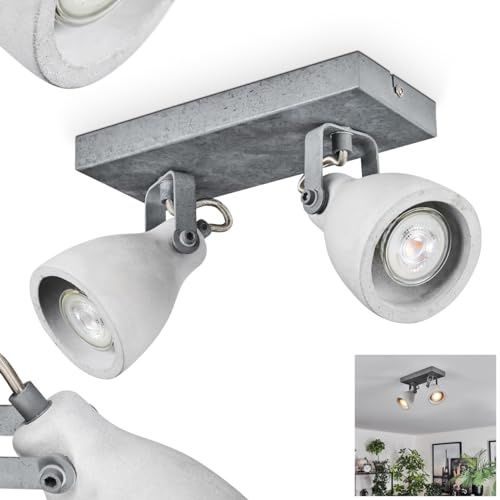 HOFSTEIN Deckenleuchte Lomma, moderne Deckenlampe aus Metall/Beton in Grau/Stahlfarben gebürstet, Lampe im industrial Design mit verstellbaren Strahlern, 2 x GU10, ohne Leuchtmittel