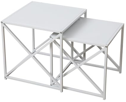 SVITA GEMO 2er Set Beistelltische Kaffeetisch Wohnzimmertisch modern Sofatisch Couchtisch Nachttisch Metall Beistelltisch Couch Weiß