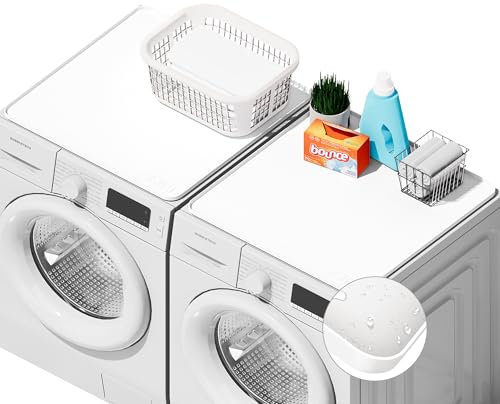 2 PACKS SEIRI Washer and Dryer Topper, 26 x 26 Silicone Dryer Top Protector Mats for Flat Top Surface Cover and Front Load Washing Machine Non-Slip Waterproof Laundry Topper Mat Large (White)