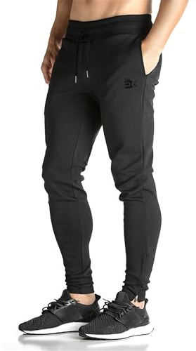 ZENWILL Pantalones Chandal de Algodón con Cremallera Hombre Cómodos Joggers Deporte con Bolsillos Pantalon Cónico Gimnasio Entrenamiento Hombre(Negro,XL)