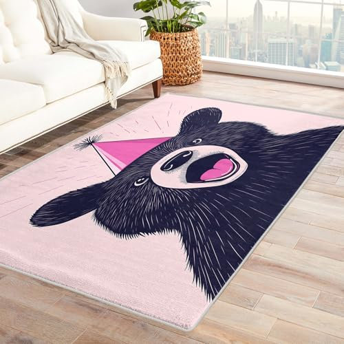 Babyzimmer Teppich Bär - Teppich Wohnzimmer Schlafzimmer Bären Kinderzimmer, Großer Teppich Mädchen Süße Bären, Weich Kurzflor & Waschbar & rutschfest, Kinderteppich, Bettvorleger 140x200 cm