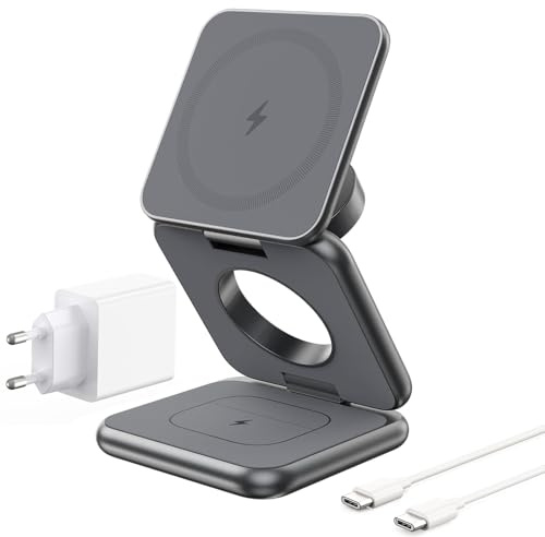 KU XIU X40 Station de Charge 3-en-1, Chargeur Induction Pliable pour iPhone 17–12 / Air, 5W pour iWatch Séries 4–11 / SE/Ultra et Écouteurs sans Fil 2/3/4 / Pro – Gris, Boîtier en Aluminium