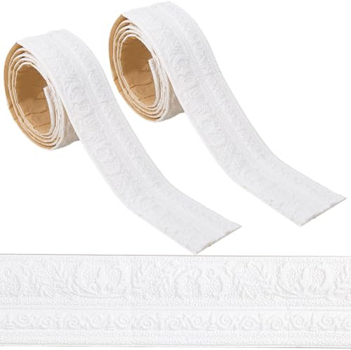 GORGECFAFT 2 Rotoli 2.3mx8cm Peel And Stick Modanatura A Corona Battiscopa Bianco Flessibile Specchio Parete Base Bordatura Cornice Linee Autoadesive Schiuma 3D Carta da Parati Bordo