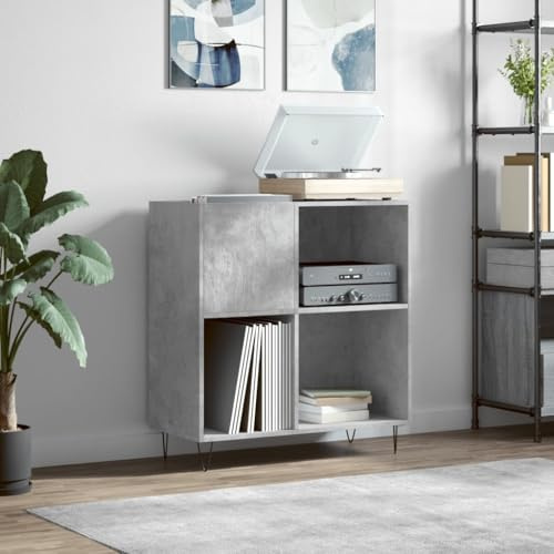 Iiaky Mobile Porta Dischi Grigio Cemento 84,5x38x89 Legno Multistrato-Supporto per Giradischi,Supporto per Giradischi in Legno,Supporto per Giradischi con Spazio di archiviazione