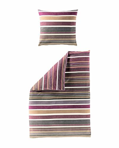 JACK by Bierbaum Biber Bettwäsche 2 TLG. 135x200cm Streifen Lila Schwarz Offwhite Gestreift Beige