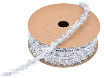 BrightGlow Weihnachten Lametta Girlande Dünn 8 mm Breite Mini Lametta Girlande Weihnachten Geschenkband Deko Schleifenband Geschenkband Glänzend Dünnes Lametta für Geschenk Silber 5 Yard