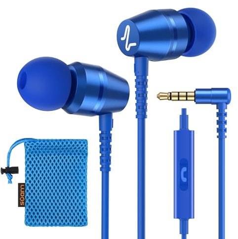 LUDOS OMNITONE Kopfhörer In Ear Kopfhörer mit Kabel und Mikrofon, 5 Jahre Garantie, In Ear Ohrhörer, 3,5 mm Klinkenstecker Earbuds, Satte Bässe Earphones, Headphones für iPhone, iPad, Samsung - Blau