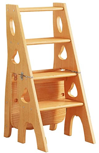 Escabeau pliable en bois massif pour bibliothèque, tabouret à 4 marches et support de présentation, escabeaux à double usage pour escalade et présentation de fleurs (bois)