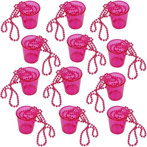 Yeehliny 12 Stück Schnapsgläser Plastik Shotgläser zum Umhängen Schnapsbecher, Team Braut Schnapsglaskette, Perlen Schnap Glas Halskette für JGA, Party, Schnapskrug, Pinnchen Hochzeitsfeiern (Rosa)
