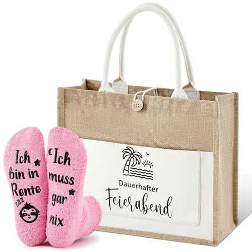 Xuniea Geschenken für Rentner Enthalten Jute Einkaufstasche und Socken zum Ruhestand Jutebeutel für Renteneintritt Abschied Lustig Gifts für Kollegin Frauen Mama