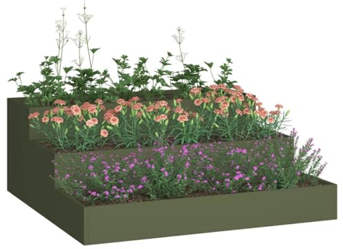 vidaXL Macetero de Jardín Verde Oliva 90 x 90 x 35 cm, Jardín y terraza, macetero de Metal, decoración Moderna, Resistente para Plantas al Aire Libre